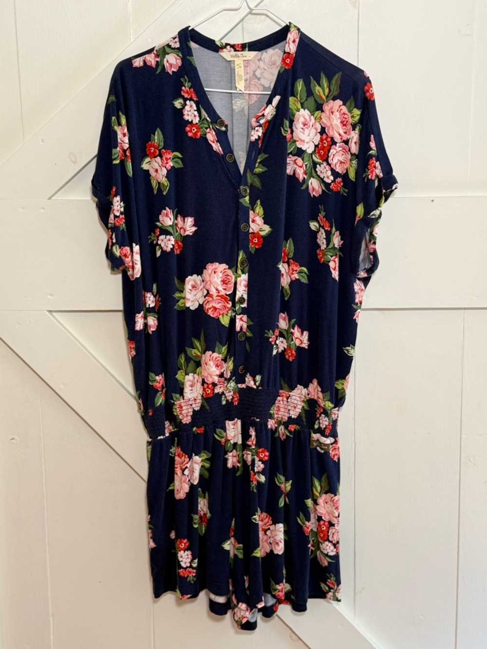 Matilda Jane Women’s Large Navy Floral Print Button Front Shorts Romper